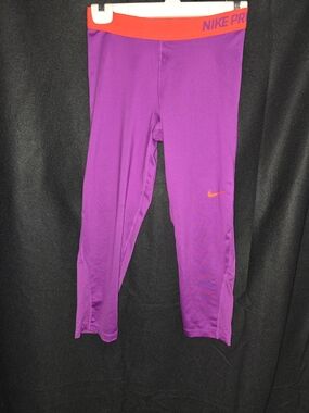 Nike Purple Capri Leggings with Orange Waistband